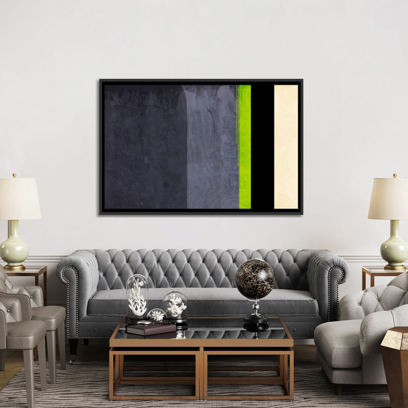 «Honeydew Slate Striped», impression sur toile, H 40 po x l 60 po x P 1,5 po, Toile avec cadre noir, Pas de tapis