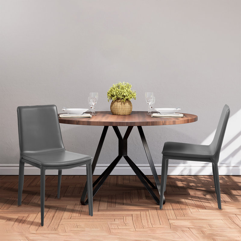 Ensemble de 2 chaises de salle à manger rembourrées en cuir Albia, Gris
