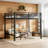 Queen Size Metal Loft Bed with Ladder & Guardrails, Black, Space-Saving & Durable-193405431