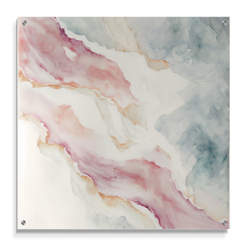 Mystery of the Waves in Elevated Blush II - Art mural acrylique abstrait à encre liquide, H 36 po x l 36 po