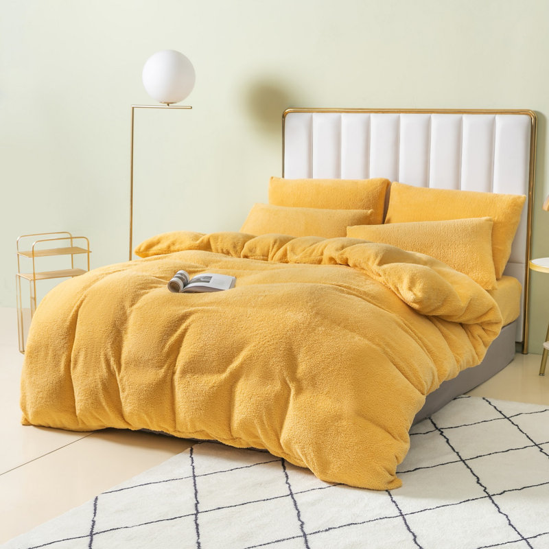Teddy Fleece Duvet Cover set, Single - 1 Standard Pillowcase, Ochre