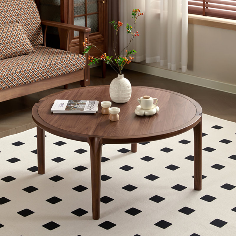 Table de bout ronde en noyer noir, H 15,7 po x L 31,1 po x l 31,1 po