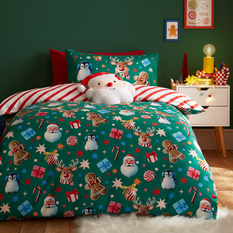 Christmas Icons So Soft Reversible Duvet Cover Set, Single Bedspread + 1 Standard Pillowcase