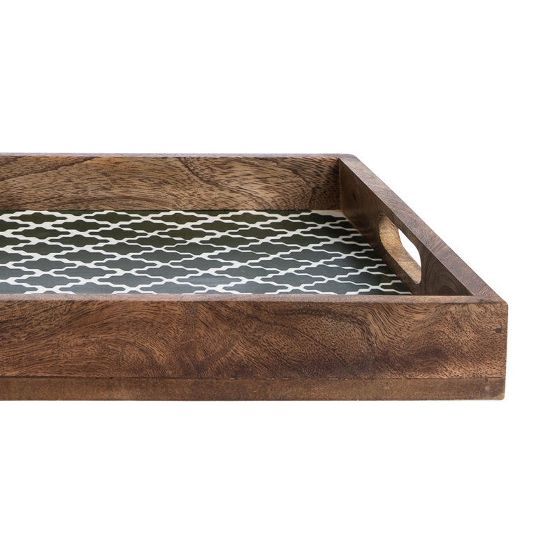 Aiesha Solid Wood Tray, White/Green
