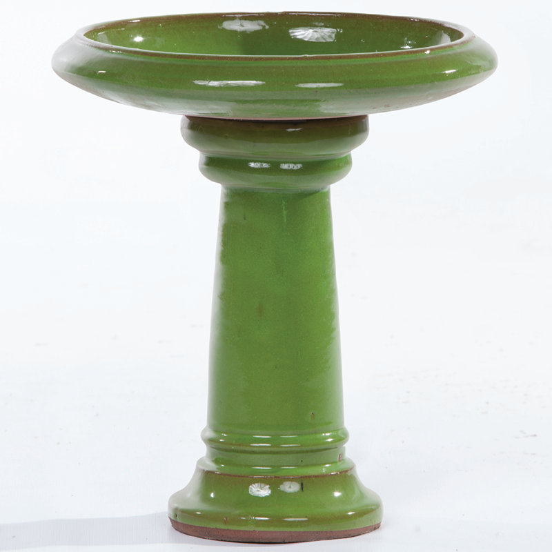Bolaji Ceramic Pedestal Birdbath, Green