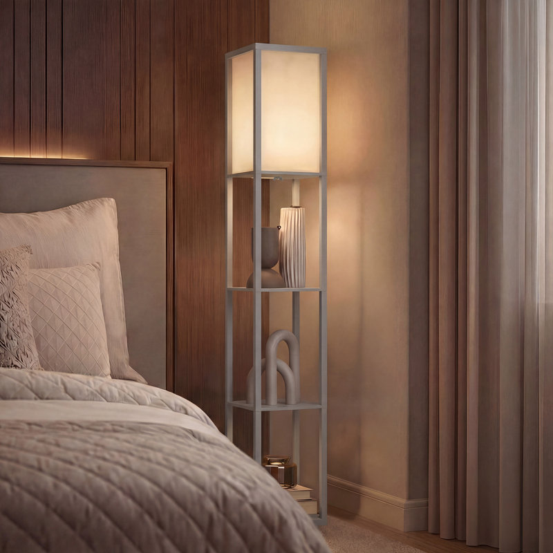 Retweet Floor Lamp Reading Lamp with 3-Tier Storage Shelf for Home Office, 3000K, Grey