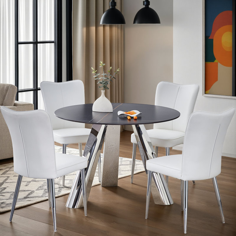 Ensemble de table de salle à manger 42 po avec 4 chaises en polyuréthane de luxe moderne, résistant aux taches, capacité de 350 lb (noir)