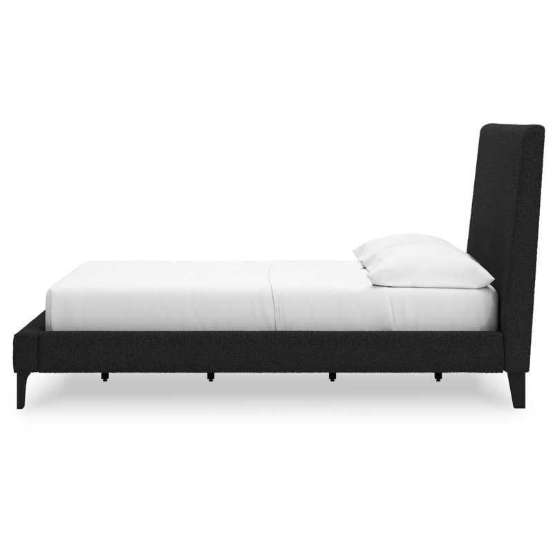 Cadmori Black Full Upholstered Bed with Roll Slats and Wood Frame