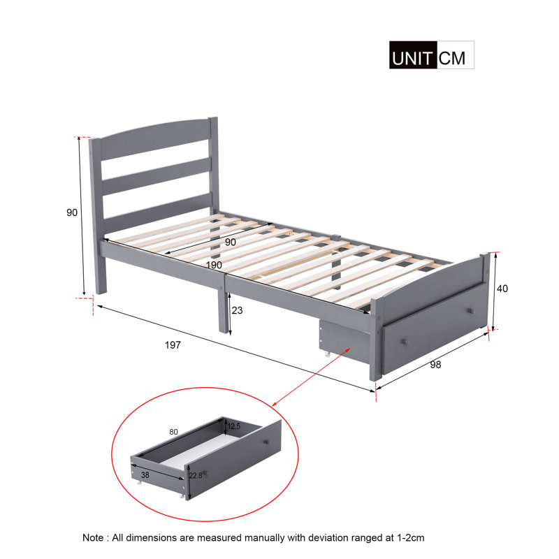 Mclawhorn Solid Wood Storage Bed, Grey, Single (3')
