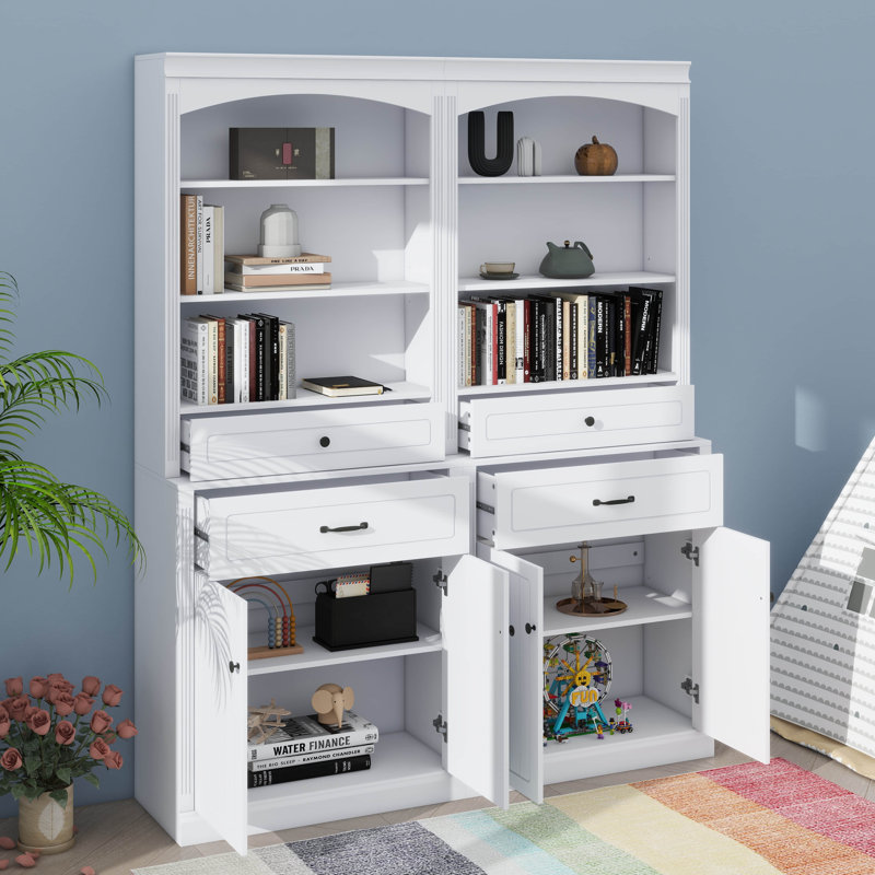 Bathroom Storage Cabinet With Quadruple Doors Drawers Customizable Shelf And Six Open Shelves