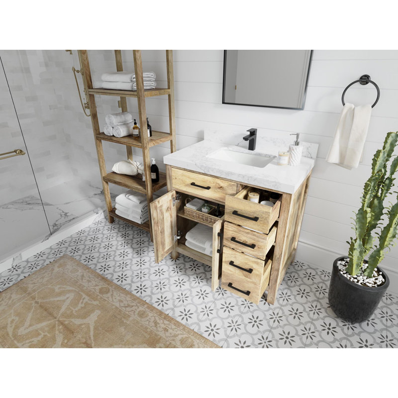 Meuble-lavabo simple 36 po avec plateau en quartz Malibu Mango, Empira