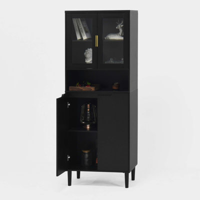 Modern Tempered Glass Door Tall Storage Bookcase with adjustable board