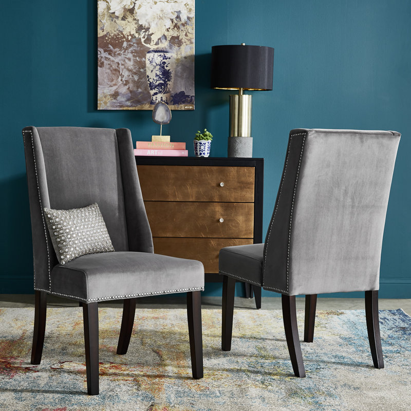 Fauteuil à oreilles en velours de 21,5 po de largeur Desroches, Gris foncé