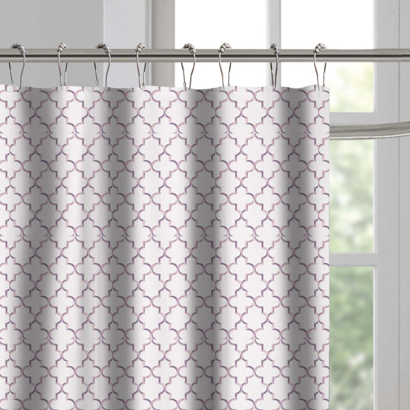 Allyson Organic Cotton Geometric Shower Curtain, Pink