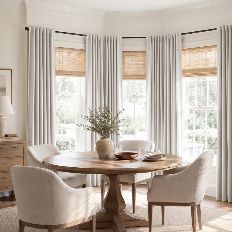Cadnite 50" W Thermal 100% Blackout Linen Textured Curtain  2 Panels Set, Beige, 50" W x 96" L