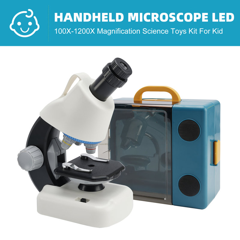 Handheld Microscope LED 100X-1200X Magnification Science Toys Kit For Kid, White