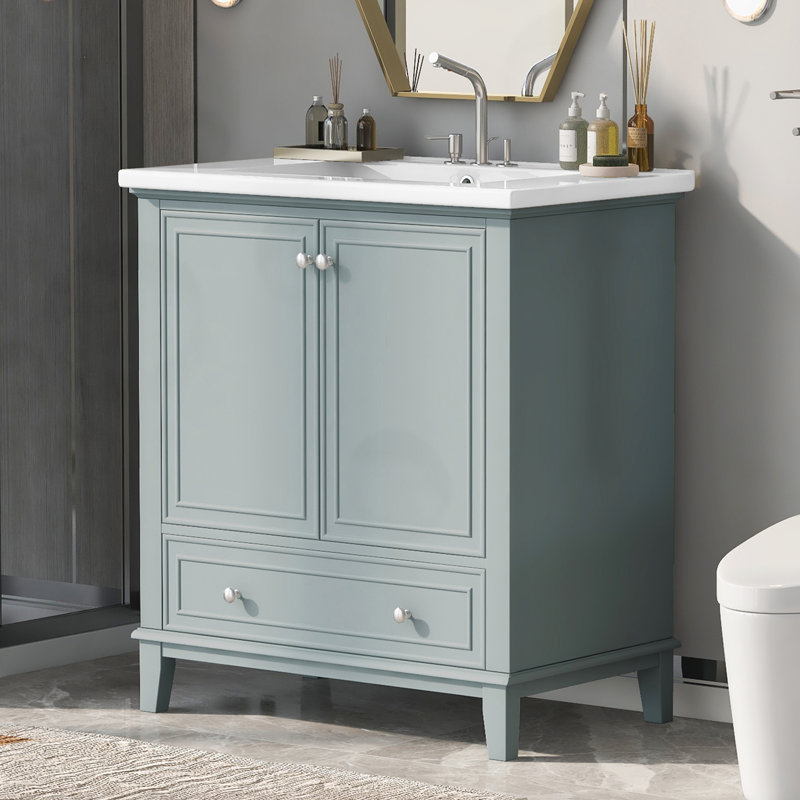 Lasne 30'' Single Bathroom Vanity with Ceramic Top, Green