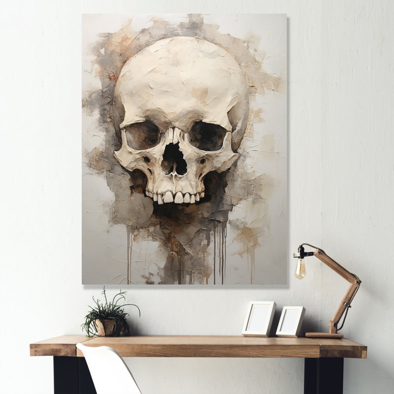 «Skeletal Elegance - Skull», art encadré, H 32 po x l 16 po x P 1 po, Toile tendue
