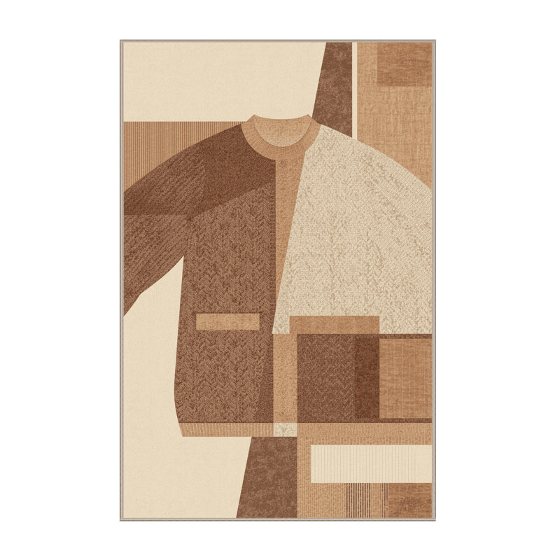 Tapis beige rustique moderne lavable à la machine Honn, 7 x 10