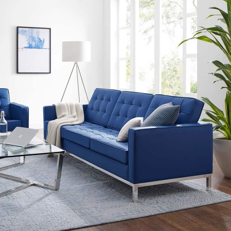 Canapé en cuir capitonné Loft par Modway, Similicuir bleu marine