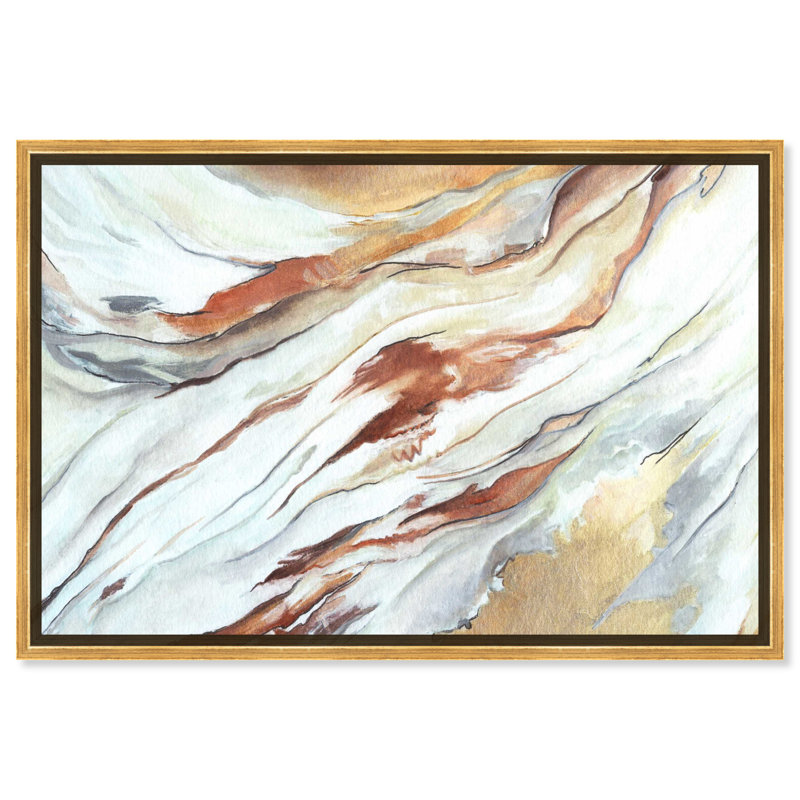 Gold Framed Abstract Canvas Wall Art in Warm Tones, 24" x 36"