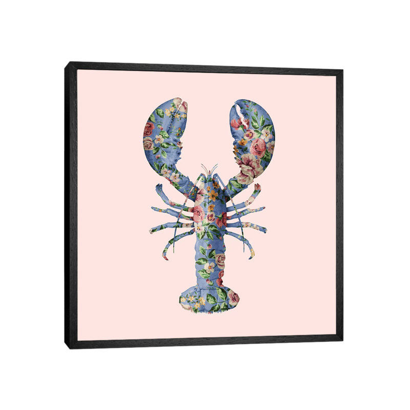 Floral Lobster by Paul Fuentes - Print on Canvas, 45.72 cm H x 45.72 cm W, Black Framed