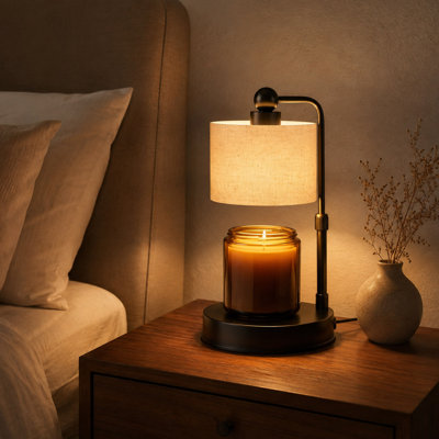 Adjustable Candle Warmer Lamp, Linen Shade and Timer