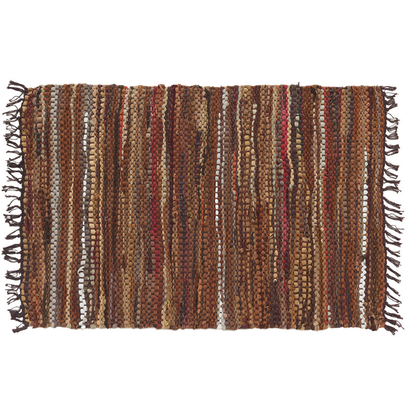 Handwoven Recycled Leather and Cotton Brown Rectangular Rug