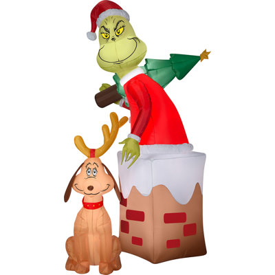 Airblown Grinch in Chimney With Max Dr.Seuss