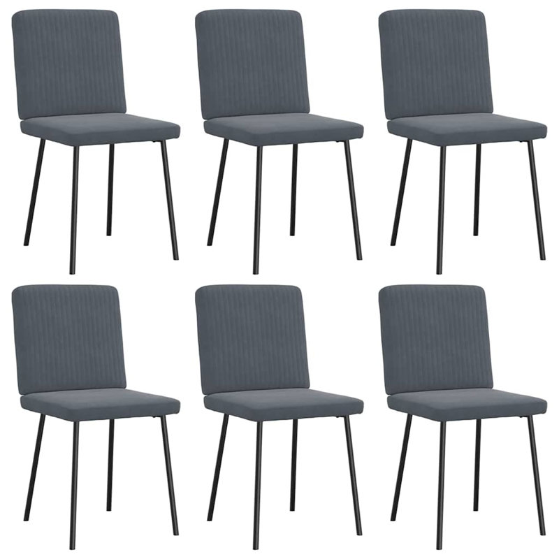  Ensemble de 6 chaises de salle à manger en velours gris foncé, contreplaqué, métal moyen, 6, Gris