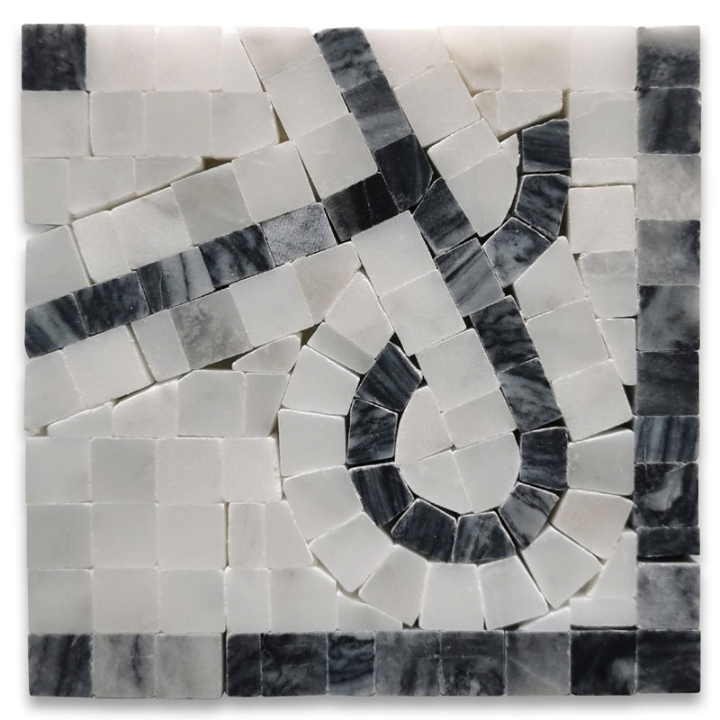 4 in. x 4 in. Marble Tile, White/Black
