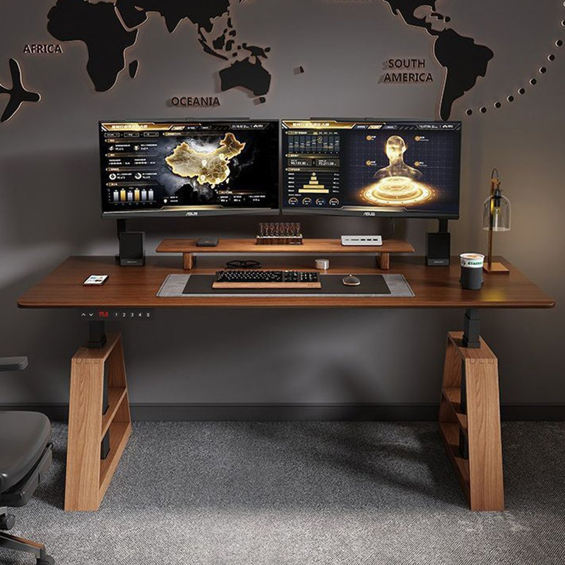 Bureau rectangulaire en bois massif et acier de couleur noyer noir, H 49,21 po x l 78,74 po x P 31,5 po