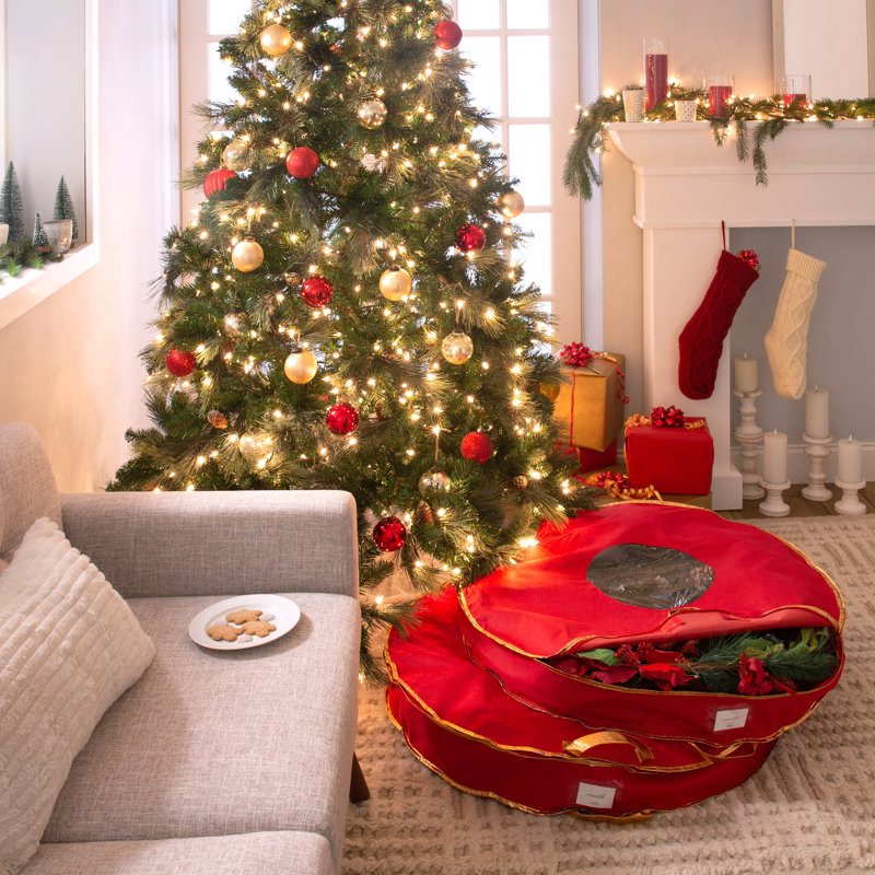 Rangement pour couronne de fêtes, Rouge, H 5 po x l 36 po x P 36 po