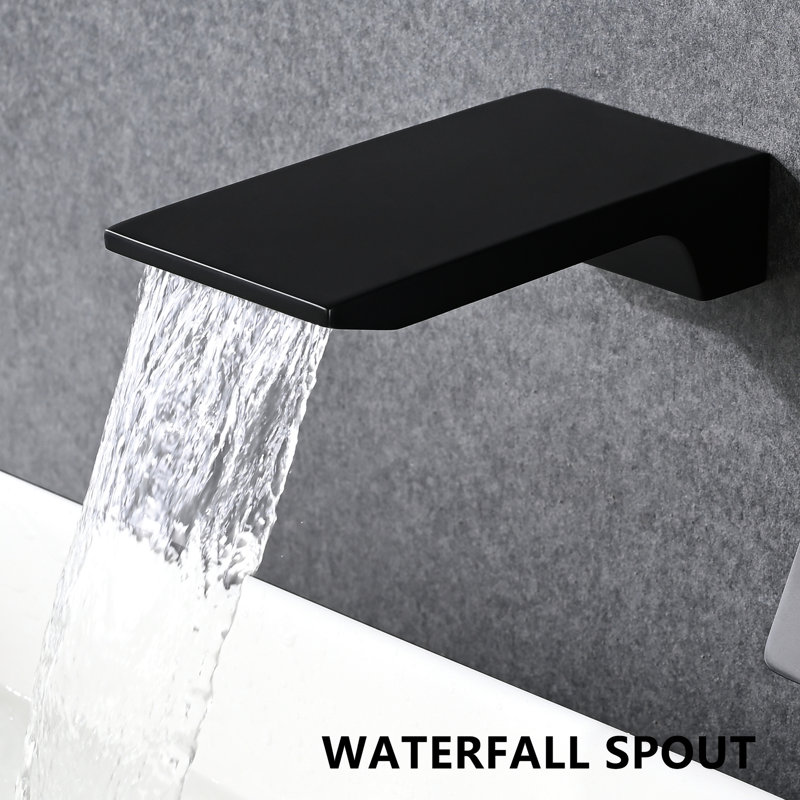 Matte Black Wall Mounted Waterfall Bathroom Faucet - Rust- Stainless Steel, Ceramic Valve For A Clean Mount Long-Lasting Sink