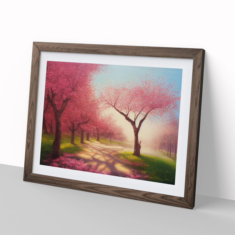 Impressive Cherry Blossom Trees - Single Picture Frame Print, 34cm H x 46cm W x 2cm D, Walnut