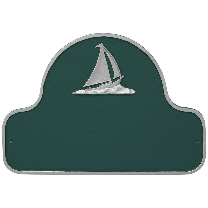 Plaque d'adresse voilier voilier, Vert Chasseur / Argent, Oui