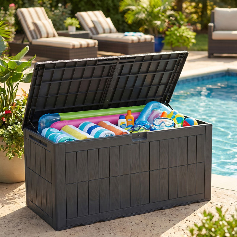 Coffre de terrasse en résine résistant à l'eau avec serrure à combinaison 130 gallons Edrosie Inc, Gris, 130
