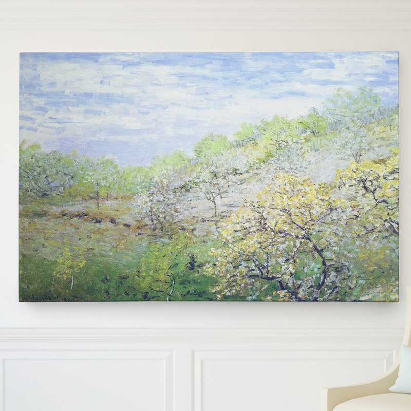 «Apple Trees Blooming», reproduction sur papier, H 32 po x l 48 po x 1,5 po, Toile tendue