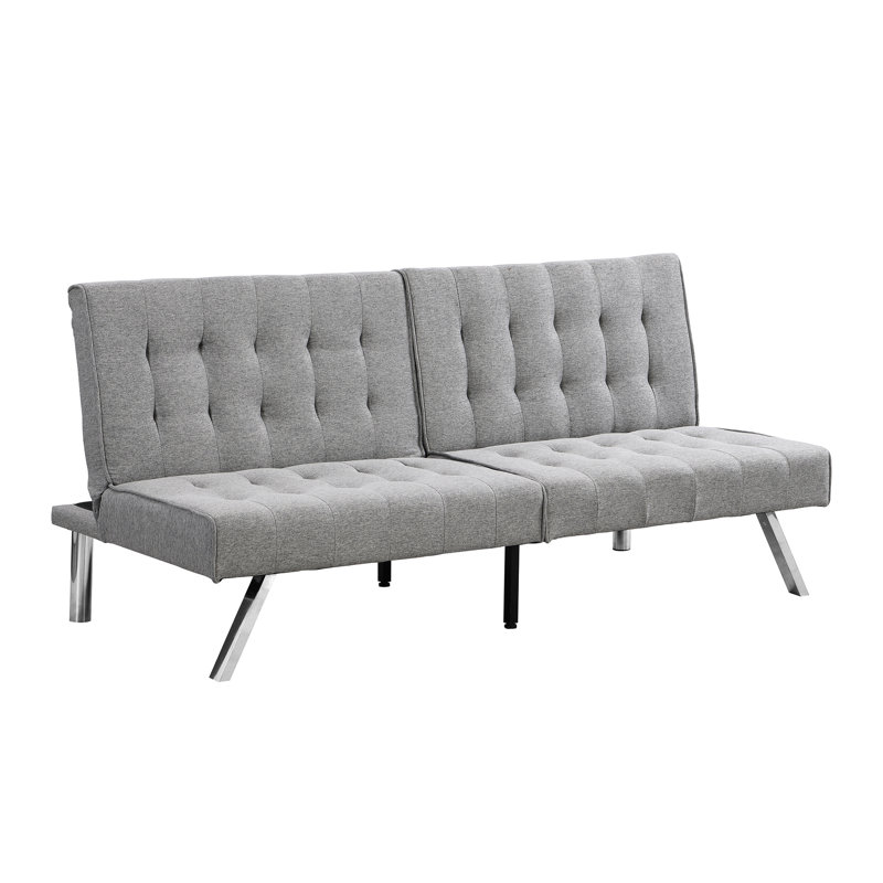 Grey Futon Couch Bed, Ergonomic With Wood Frame, Stainless Leg, 33.65In Wide Bed And Components, Multifunctional Application Instance, User-, Easy To Put Together, Stable & Dependable Design