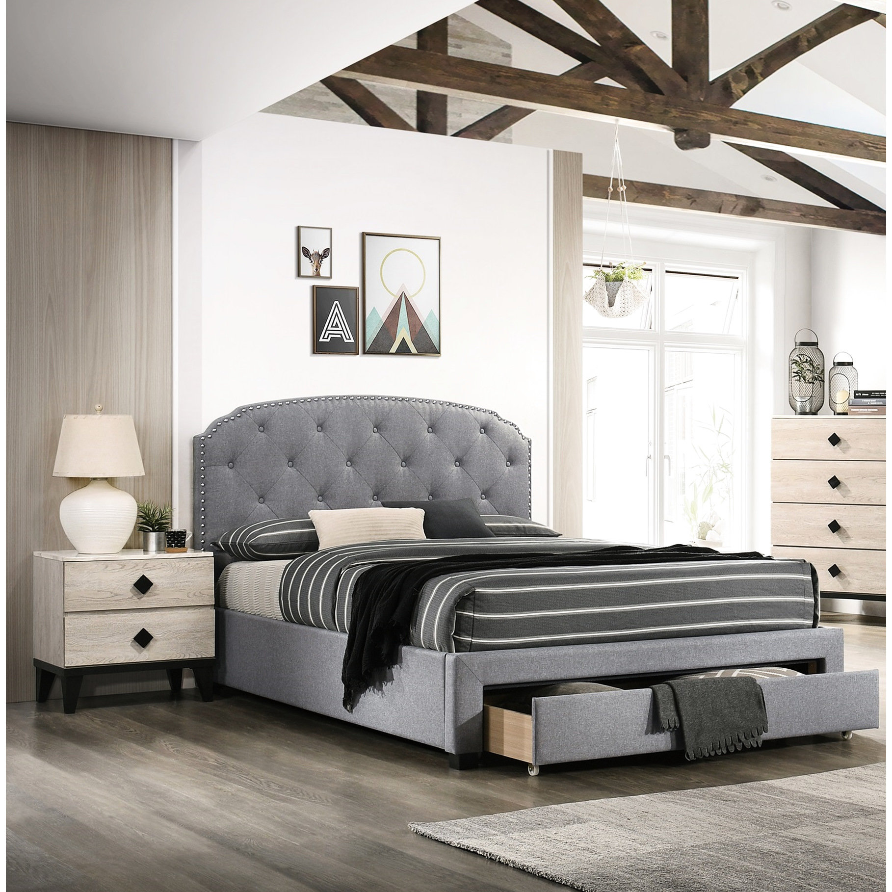 Latitude Run® Contemporary Twin Size Bed With Storage Drawer And Grey ...