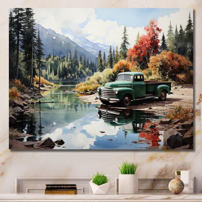 «Pickup Truck Tranquil Lakeside III», reproduction sur toile, Toile tendue, H 30 po x l 40 po x P 1,5 po