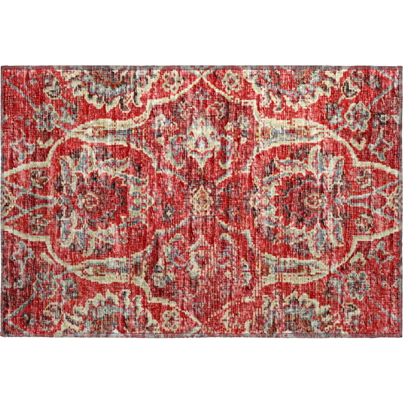 Premium Machine Washable Alliah AMF95 Red Rug, Rectangle 1'8" x 2'6"
