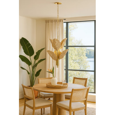 Banana Leaf 6-Light Chandelier - French Gold/Natural Seagrass
