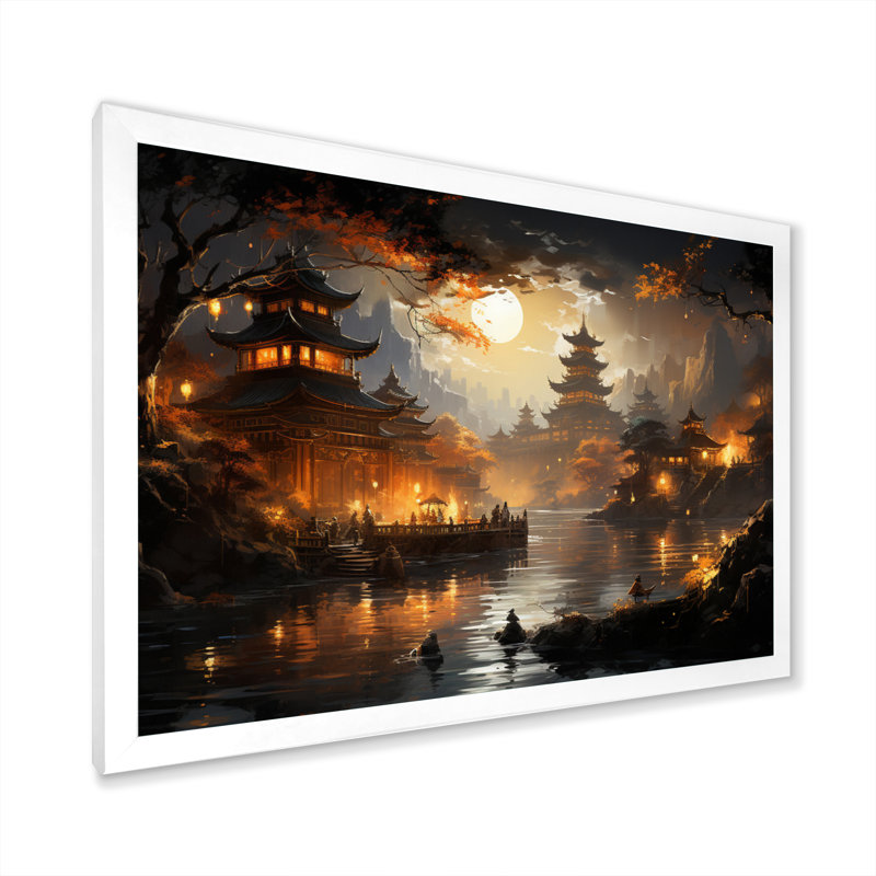 «Makala China Art Golden Temple II», reproduction d'art, H 34 po x l 44 po x P 1,5 po, Cadre simple blanc