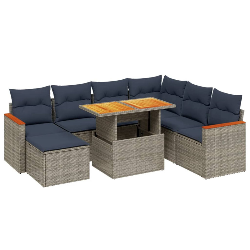  Ensemble de canapé de patio 8 pièces avec coussins en rotin de polyester, Gris, Bleu