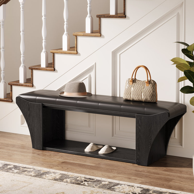 59" Black Upholstered Entryway Bench