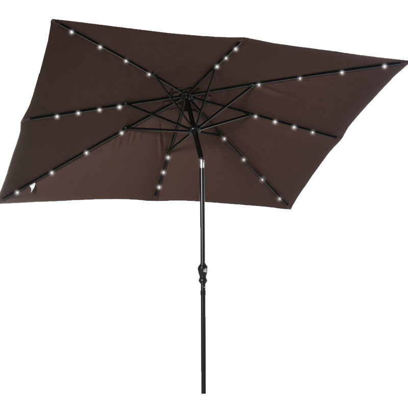Le parasol solaire brun de 9 pi x 7 pi, les lumières à DEL, l'inclinaison et la manivelle, font de votre terrasse un endroit confortable, pour le patio, le jardin, la cour, la piscine, le parasol de plage et les espaces extérieurs appropriés comme la terrasse, la plage,