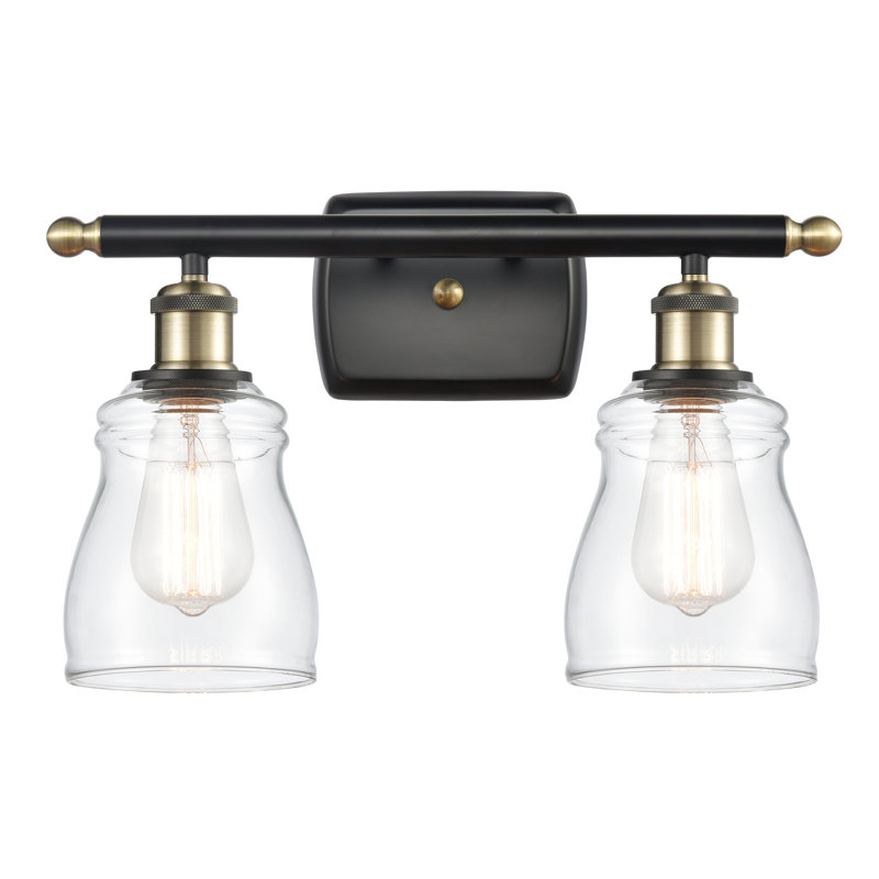 Éclairage pour salle de bain 2 lumières Mccarver, Ampoule DEL 6 watts Vinage, Transparent, Laiton antique noir