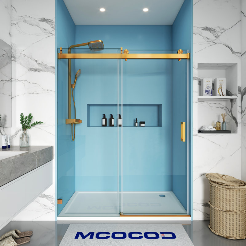 Opoc Mirage MCOCOD Porte de douche coulissante simple sans cadre à fermeture en douceur de 46 à 48,75 po x H 76 po avec verre transparent de 3/8 po (10 mm)