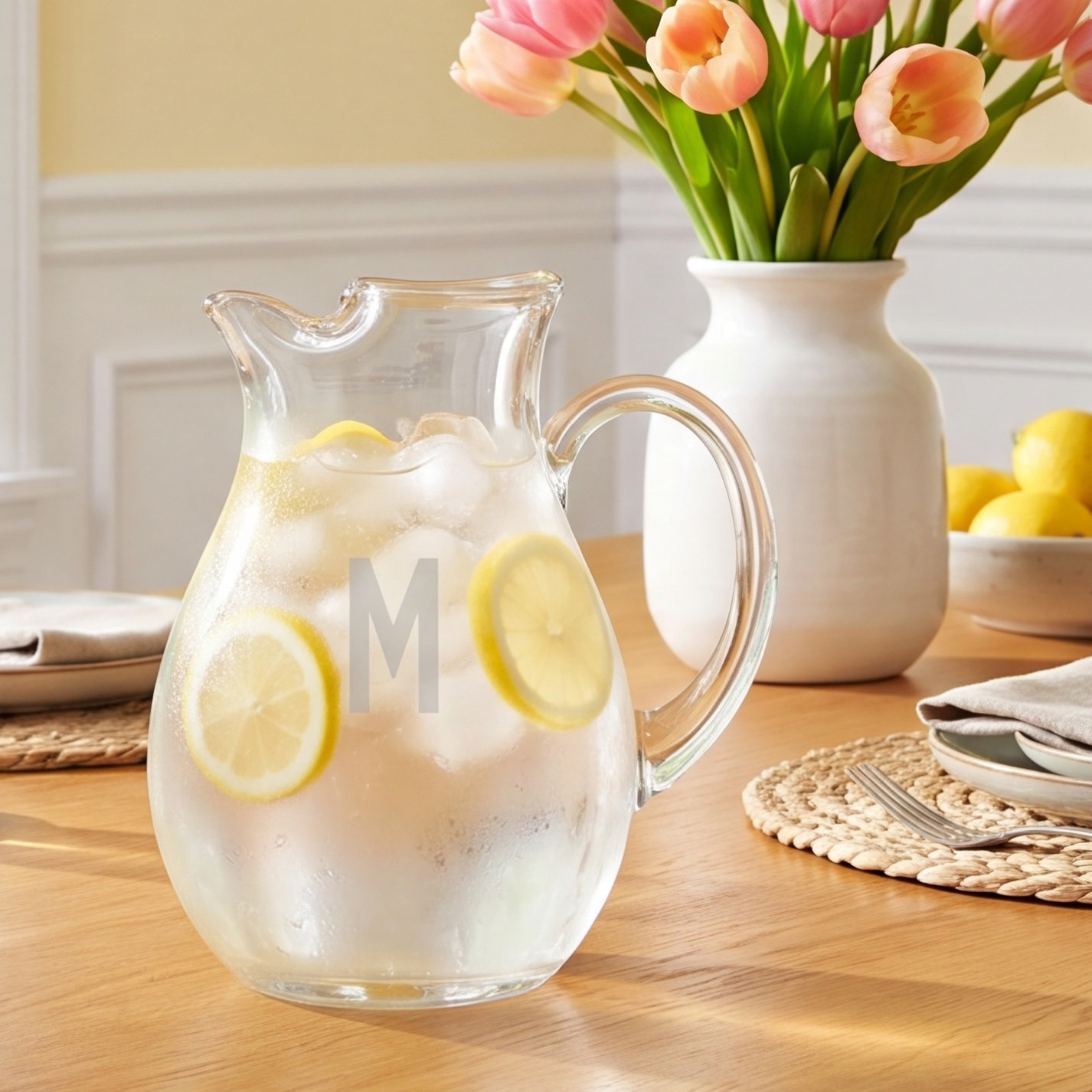 Monogrammed Glass Pitcher, Yes, Single Block